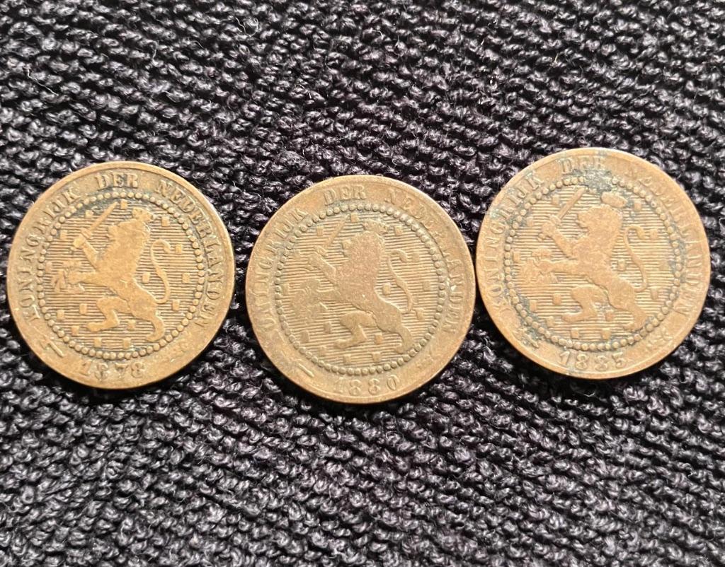 Nederlandse 1 cent munten, 1878, 1880, 1883, Willem III., Postzegels en Munten, Munten | Nederland, Ophalen of Verzenden, Koning Willem III
