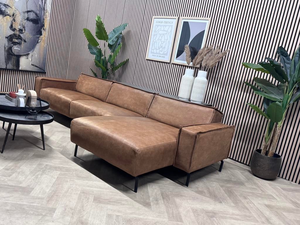 ZGAN Industriële Cognac Hoekbank - 320 x 155, 250 tot 300 cm, -, -, Hoekbank