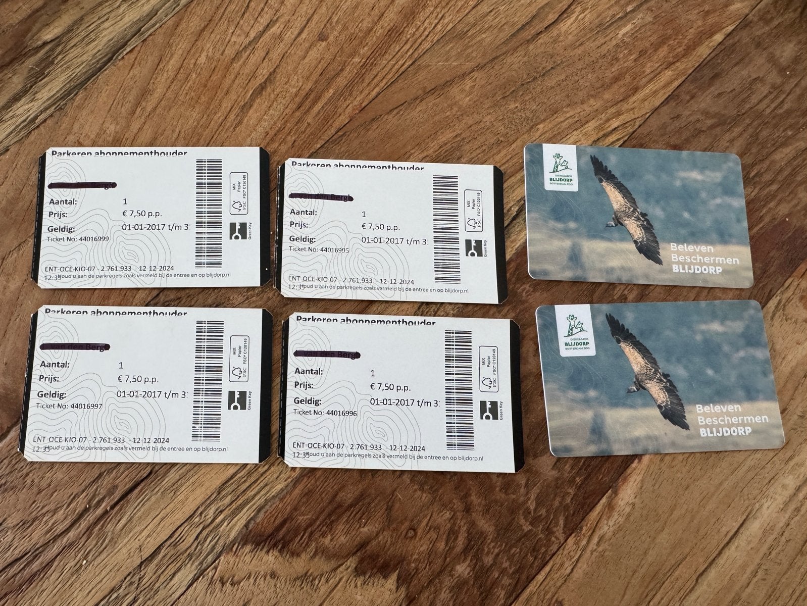 4 parkeerkaarten Blijdorp, Tickets en Kaartjes, Drie personen of meer, Ticket of Toegangskaart