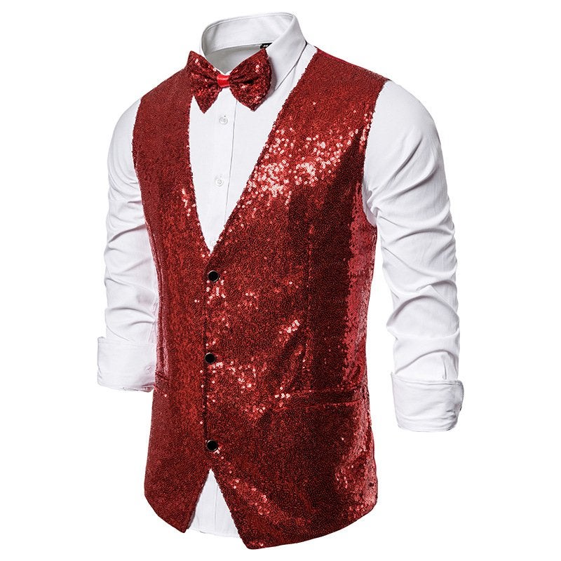 Heren rood glitter gilet, Verzenden, Nieuw, Overige maten, Overige thema's