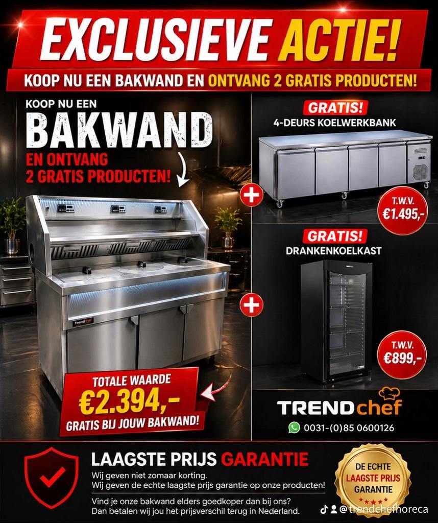 Bakwand + GRATIS koelwerkbank + dranken koelkast, Ophalen of Verzenden, Fornuis, Frituur en Grillen