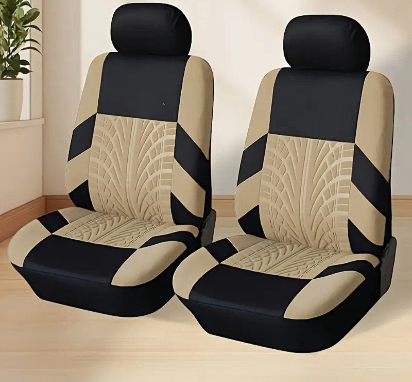 2x beige/zwarte universele autostoelhoezen, Ophalen of Verzenden