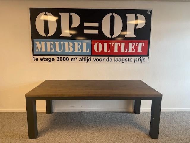 Eettafel rustiek massief eiken 220 x 100 met blokpoot van 11, Huis en Inrichting, Tafels | Eettafels, Ophalen, Gebruikt, 200 cm of meer