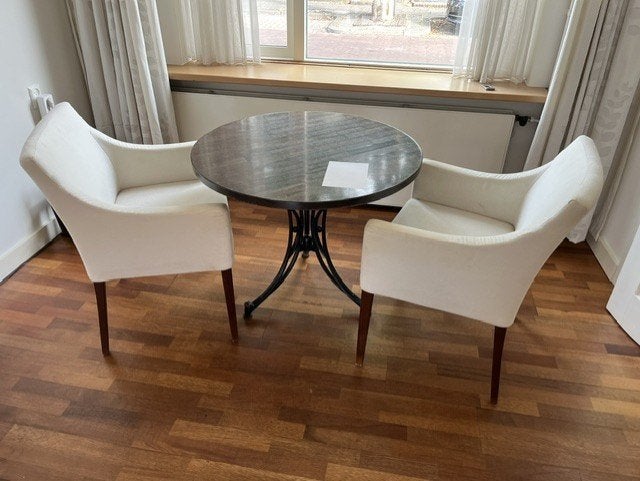 Ronde tafel diameter 90cm gietijzerlook onderstel, Ophalen, 50 tot 100 cm, Rond, Nieuw