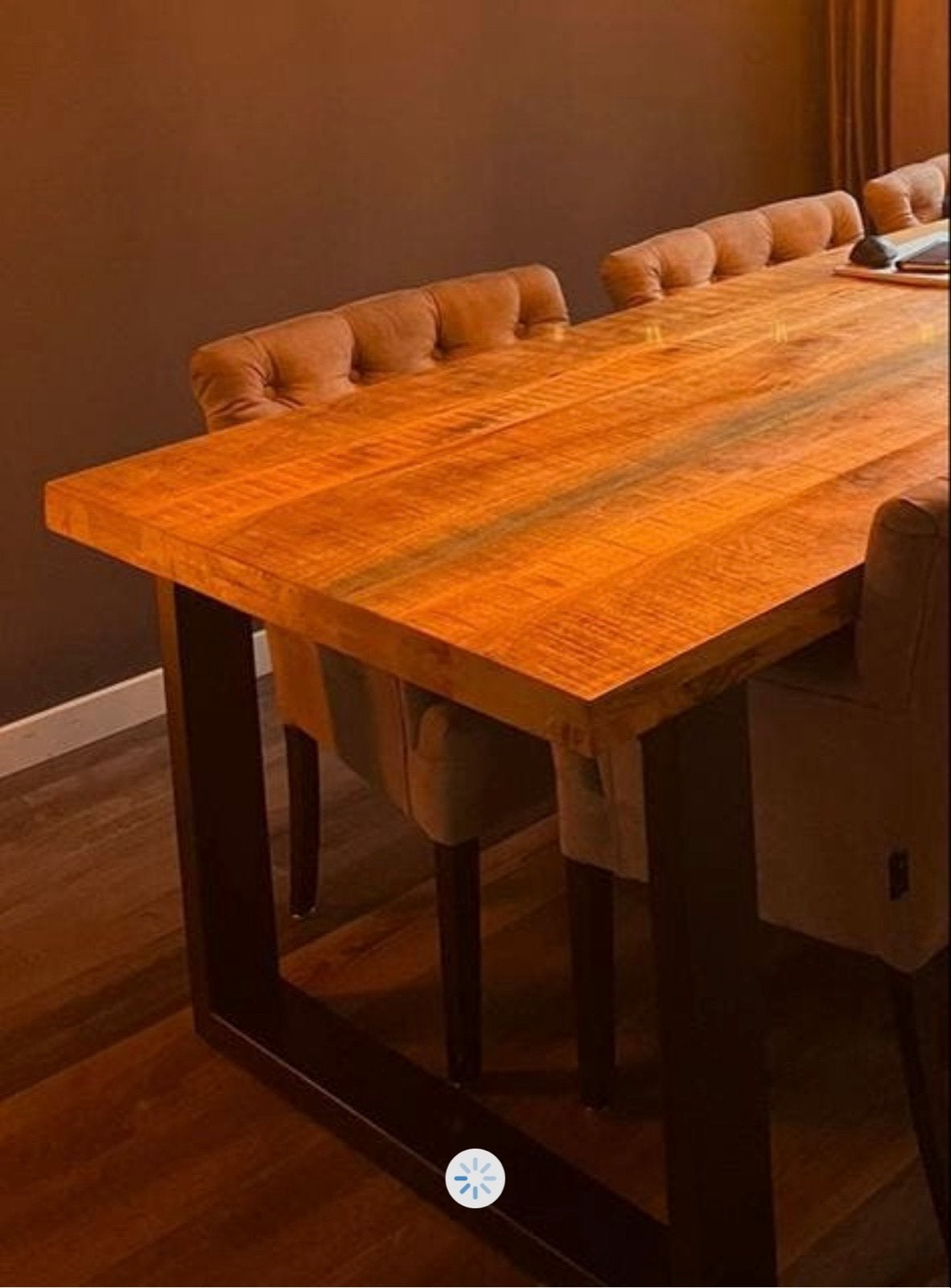 Robuuste eettafel met metalen onderstel, Huis en Inrichting, Tafels | Eettafels, Gebruikt, Vijf personen of meer, 150 tot 200 cm