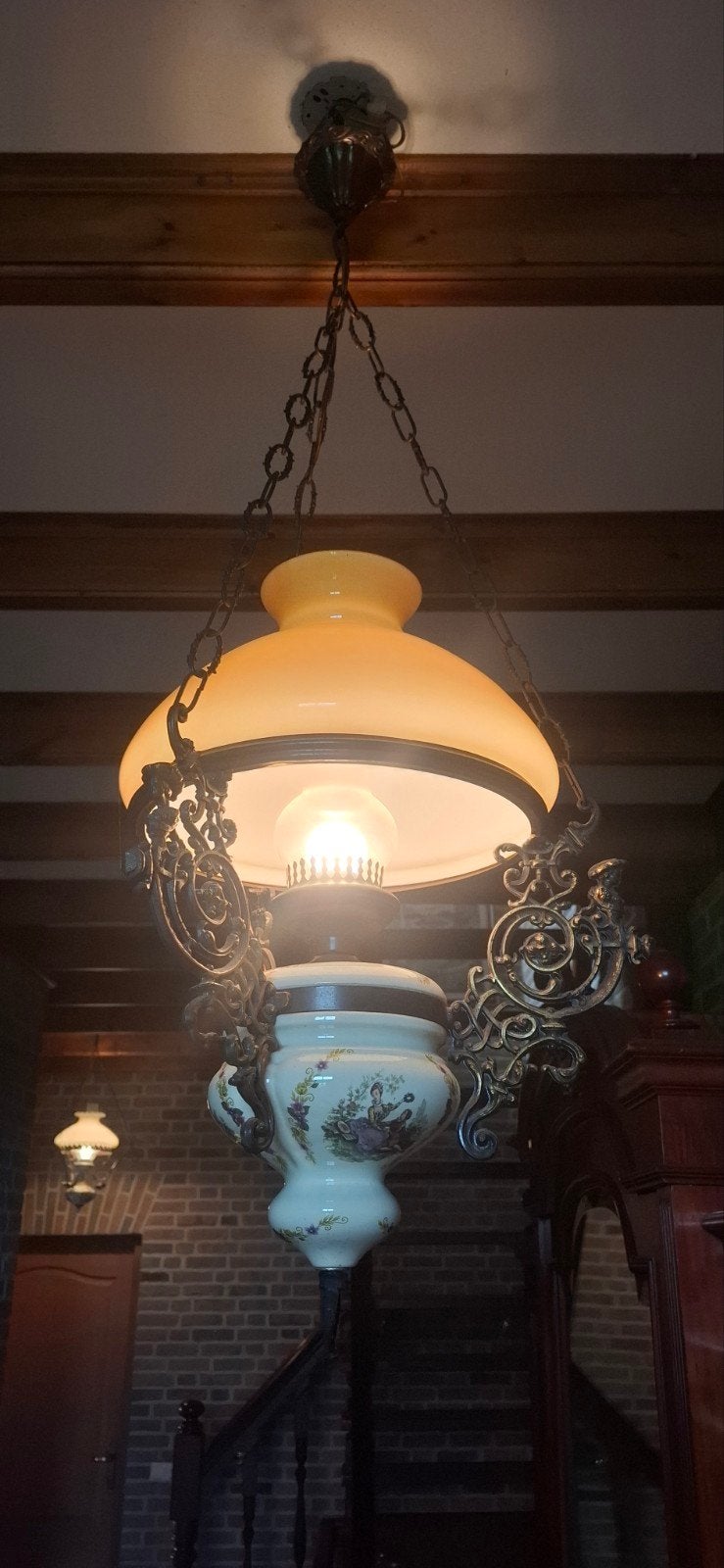 Antieke hanglampen set - Olie- en elektrische lamp, Antiek en Kunst, Ophalen