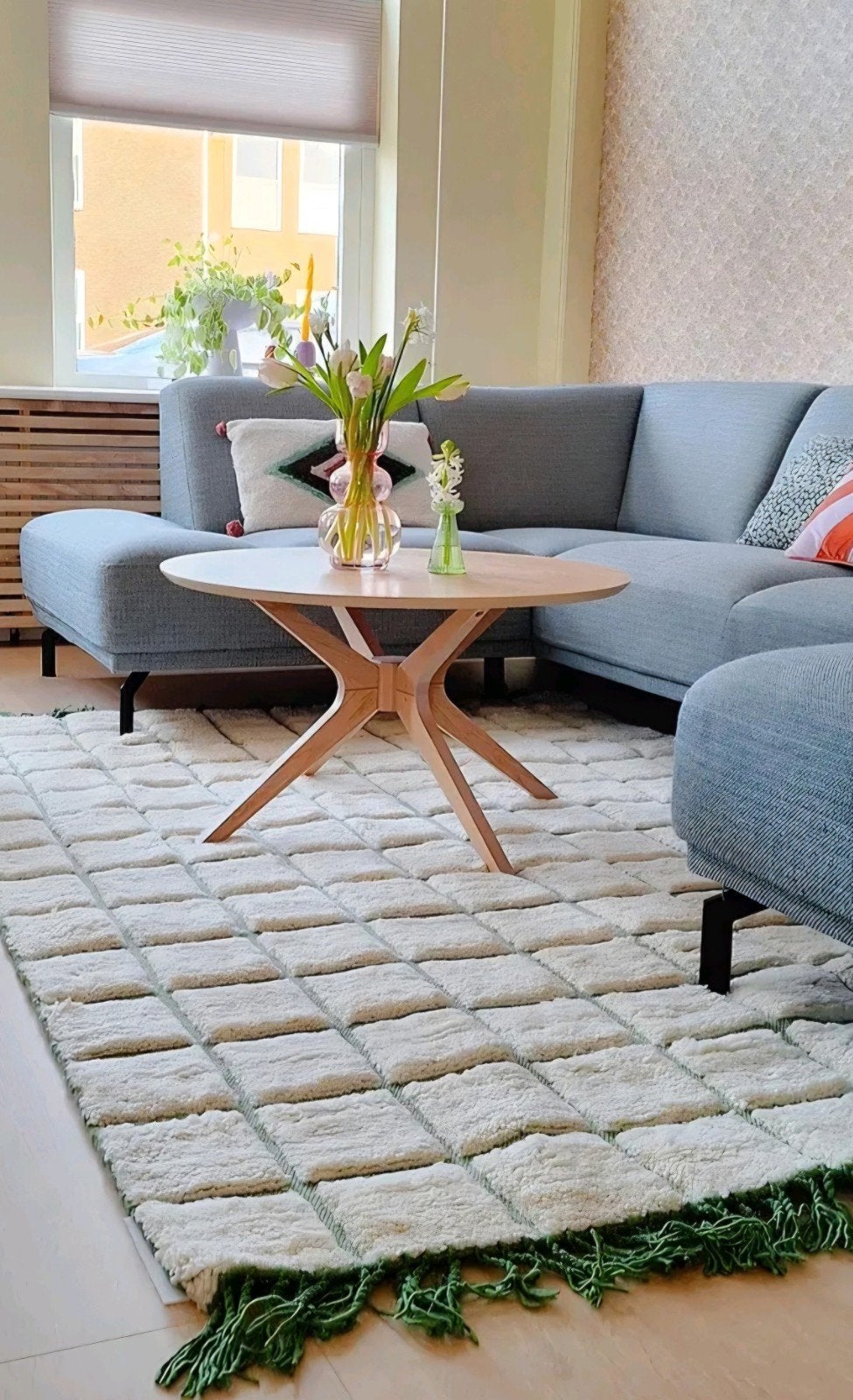 vloerkleed groen - wit geblokt 75% wol 160x230 cm, Ophalen, 150 tot 200 cm, 200 cm of meer, Rechthoekig