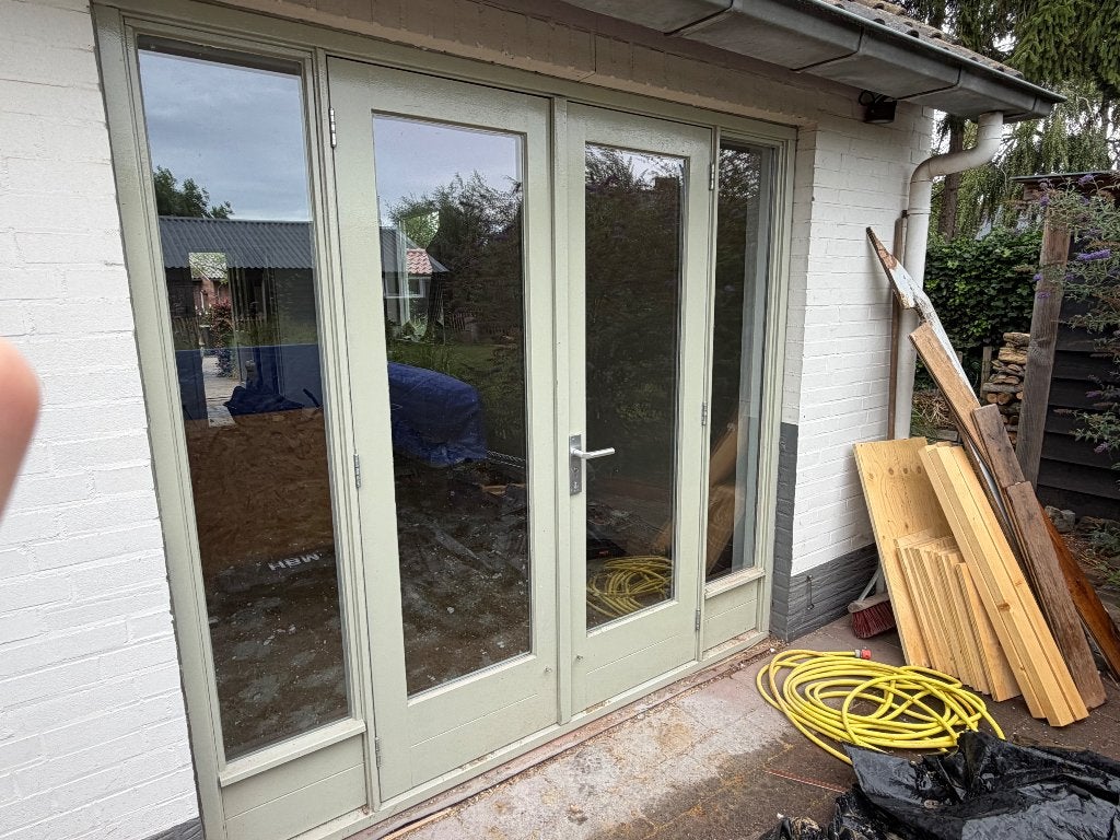 Hardhouten achterpui 220x210cm, HR++ glas,openslaande deuren, Doe-het-zelf en Verbouw, Ophalen, 120 cm of meer, 200 tot 215 cm