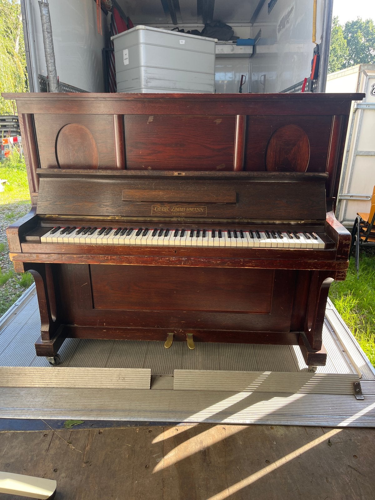 Antieke Gebbr. Zimmermann Piano - Leipzig, Ophalen of Verzenden, Gebruikt, Bruin, Piano