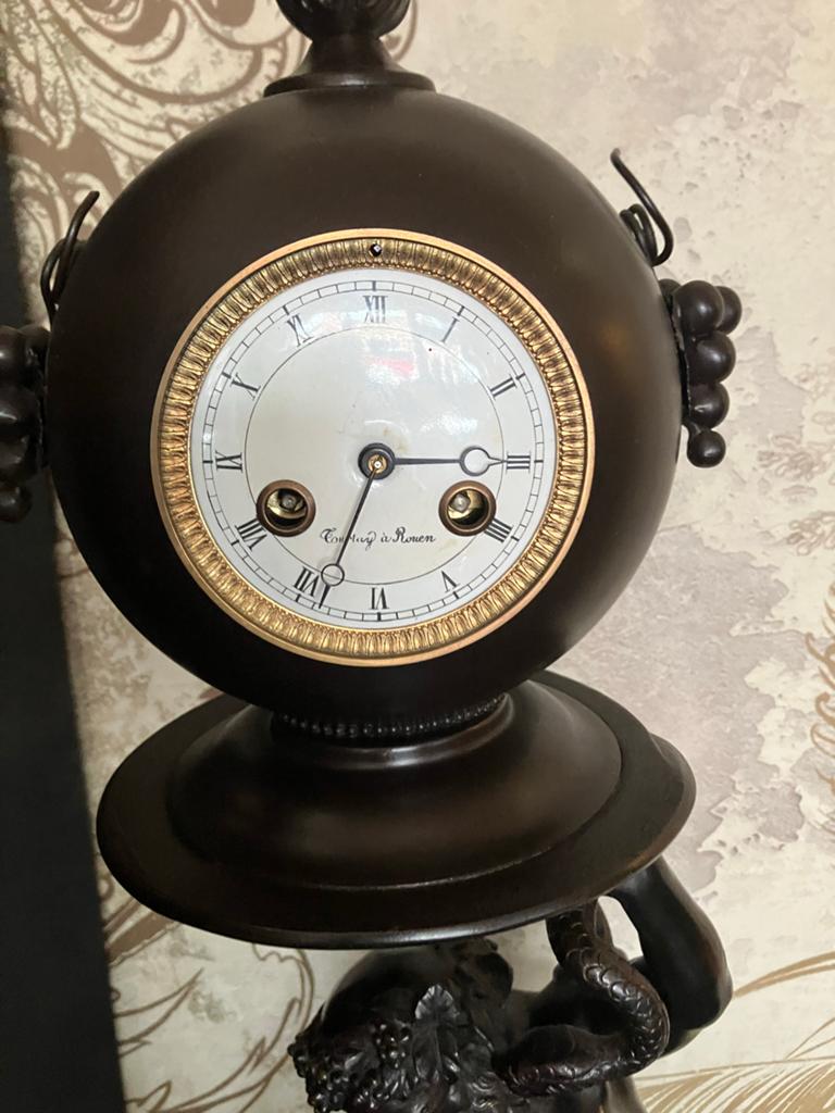 Antieke Bronzen Klok met Beeld, Antiek en Kunst, Ophalen of Verzenden