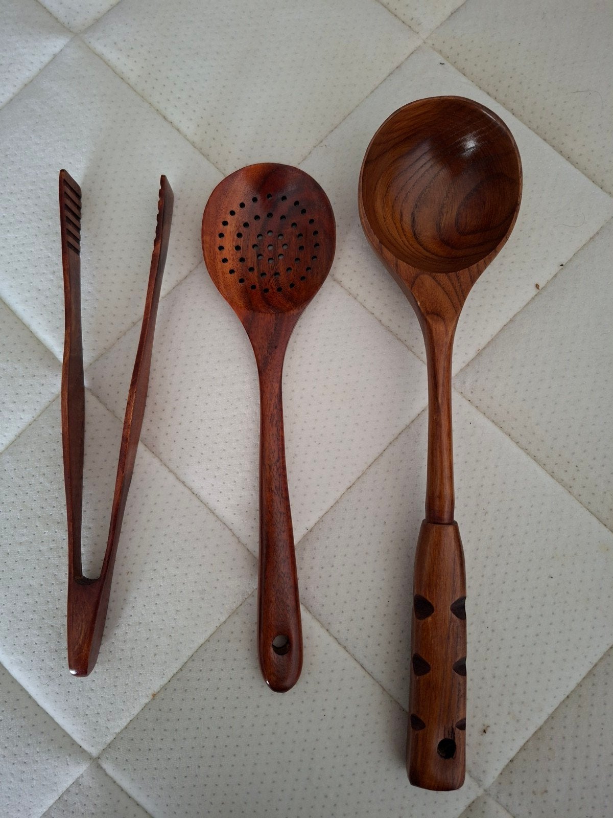 Houten Keukengerei Set: Tang, Spatel en Opscheplepel, Overige typen, Hout, Ophalen of Verzenden, Zo goed als nieuw