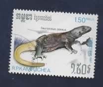 Fauna - Dieren - Hagedis (Bonte Varaan) - Kampuchea - 1.50 r, Ophalen of Verzenden, Gestempeld, Dier of Natuur