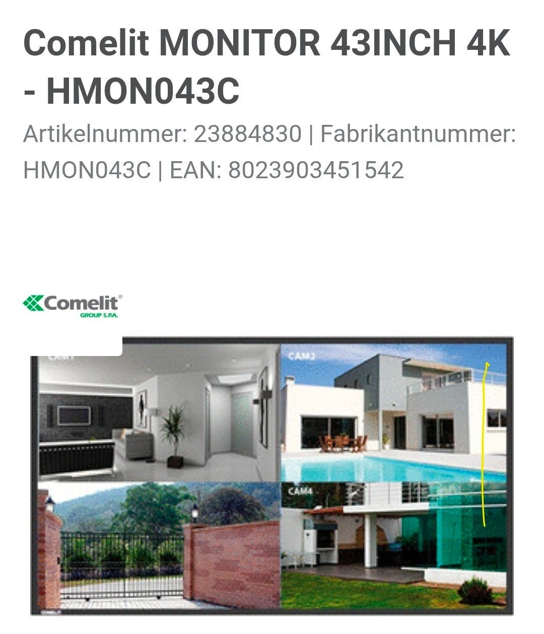 Comelit MONITOR 43INCH 4K - HMON043C, IPS, Nieuw, Ophalen of Verzenden, Ultra HD (4K)