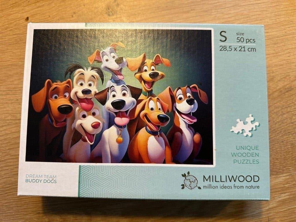 Milliwood Buddy Dogs houten puzzel 50 stukjes compleet, Ophalen of Verzenden, Minder dan 500 stukjes, Gebruikt, Legpuzzel