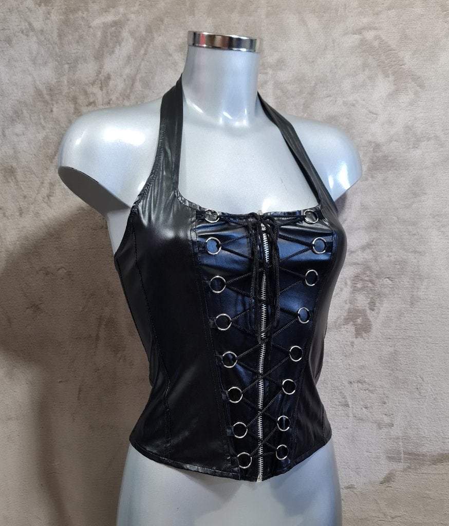 Sexy Haltertop met rits en veter ``Charmingirl` maat M (0030, CharminGirl, Ophalen of Verzenden, Zwart, Overige typen