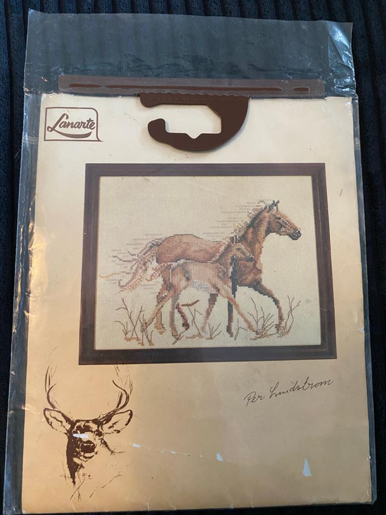 Vintage Lanarte Borduurpatroon met Garen - Paarden, Ophalen of Verzenden, Zo goed als nieuw, Handborduren, Borduurpakket
