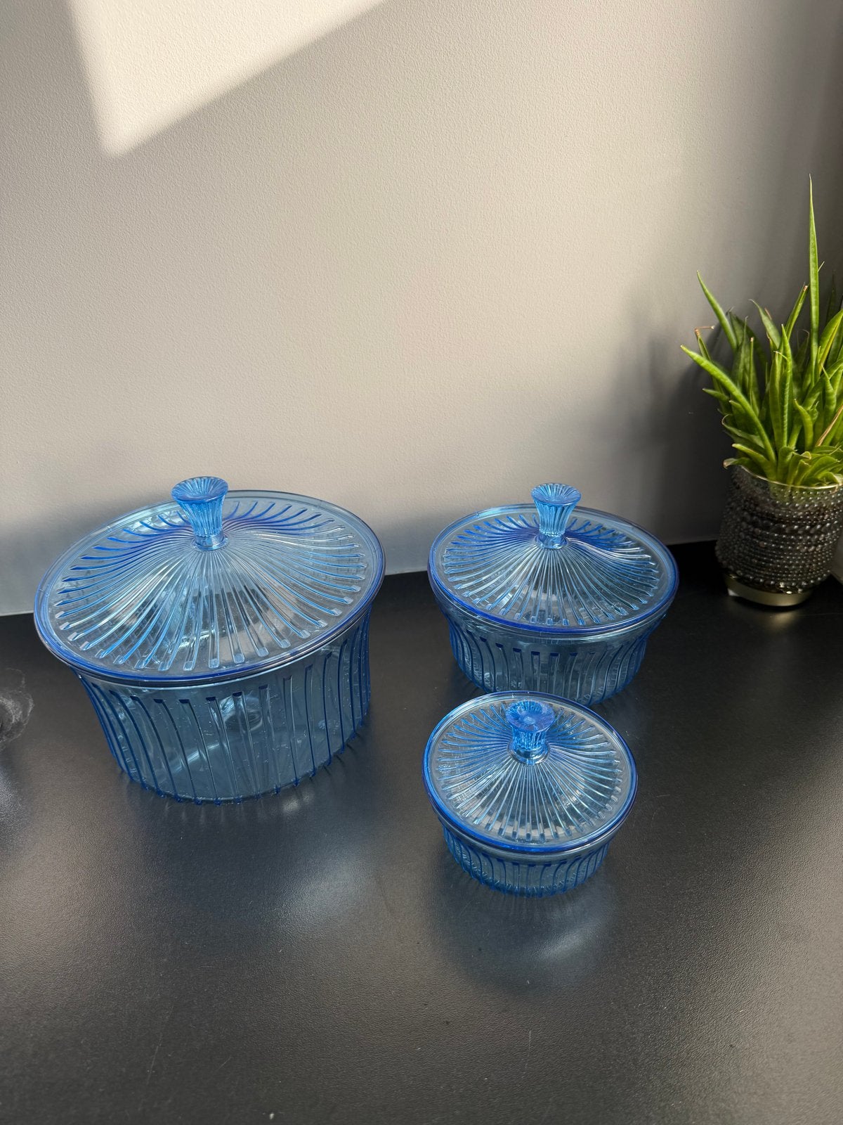 Tupperware blauwe voorraadpotten set van 3, Bewaardoos, Blauw, Ophalen of Verzenden, Zo goed als nieuw