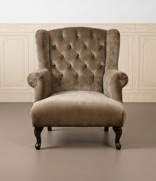 Fauteuil NIEUW!! Taupe fluweel  - massief beuken romp, Ophalen, Nieuw, 75 tot 100 cm, Nvt