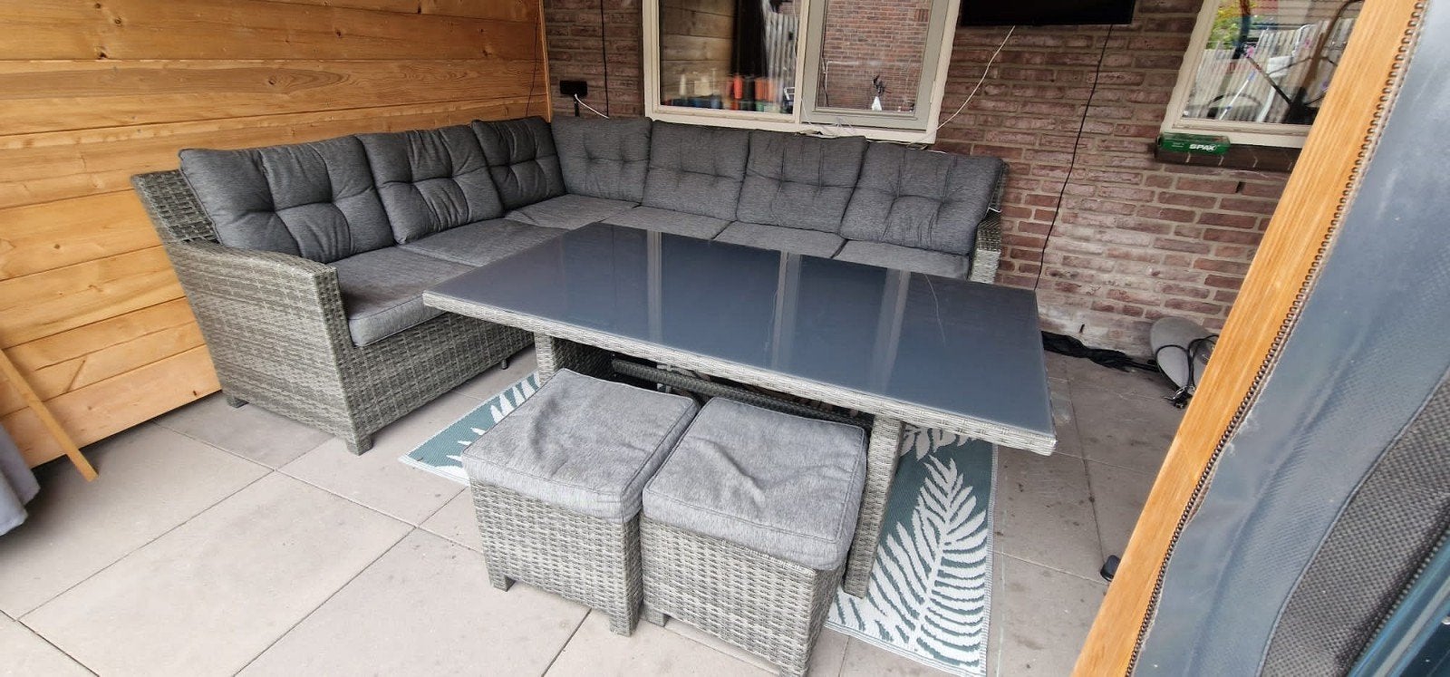 Valencia loungeset met hoge eettafel en 2x krukje, Tuin en Terras, Tuinsets en Loungesets, Ophalen, Zo goed als nieuw, Bank, Loungeset