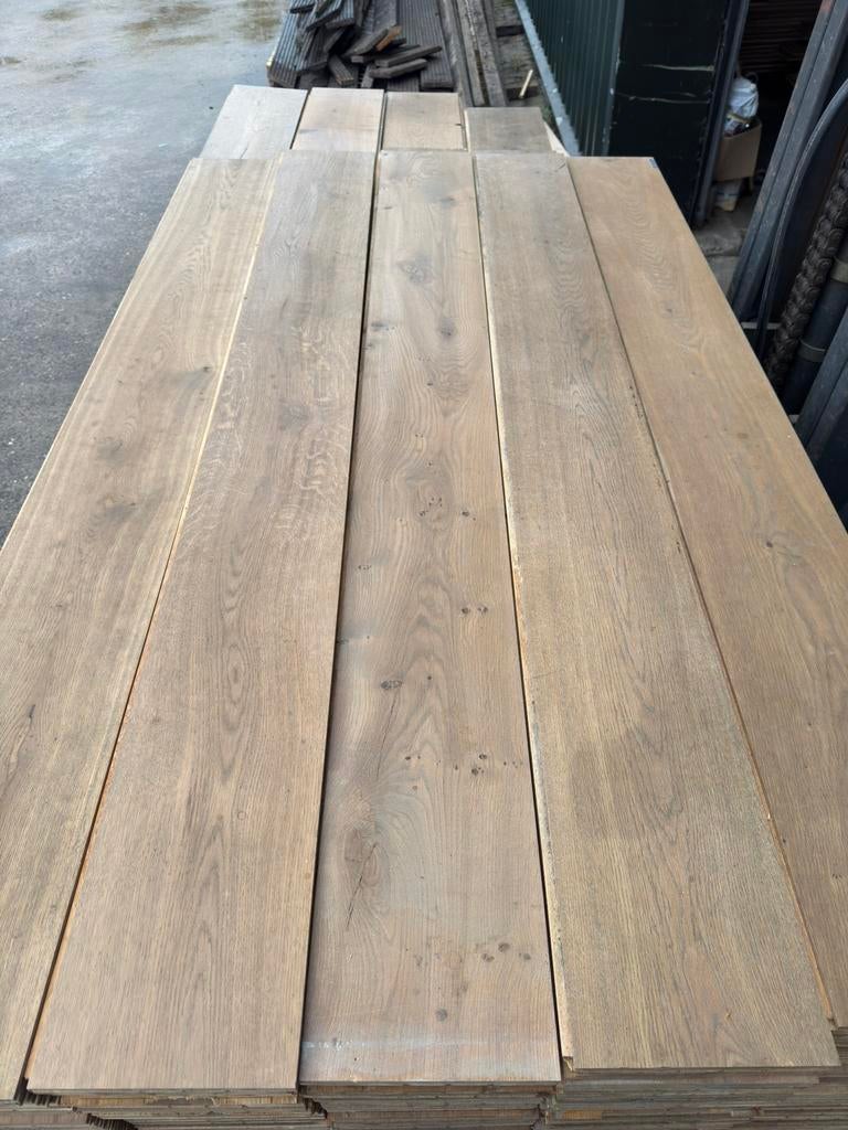 Eiken vloer 73 m2 massieve vloerdelen 20,5 cm breed 2 cm dik, Ophalen, Gebruikt, Vloerdelen of -planken, 10 m² of meer