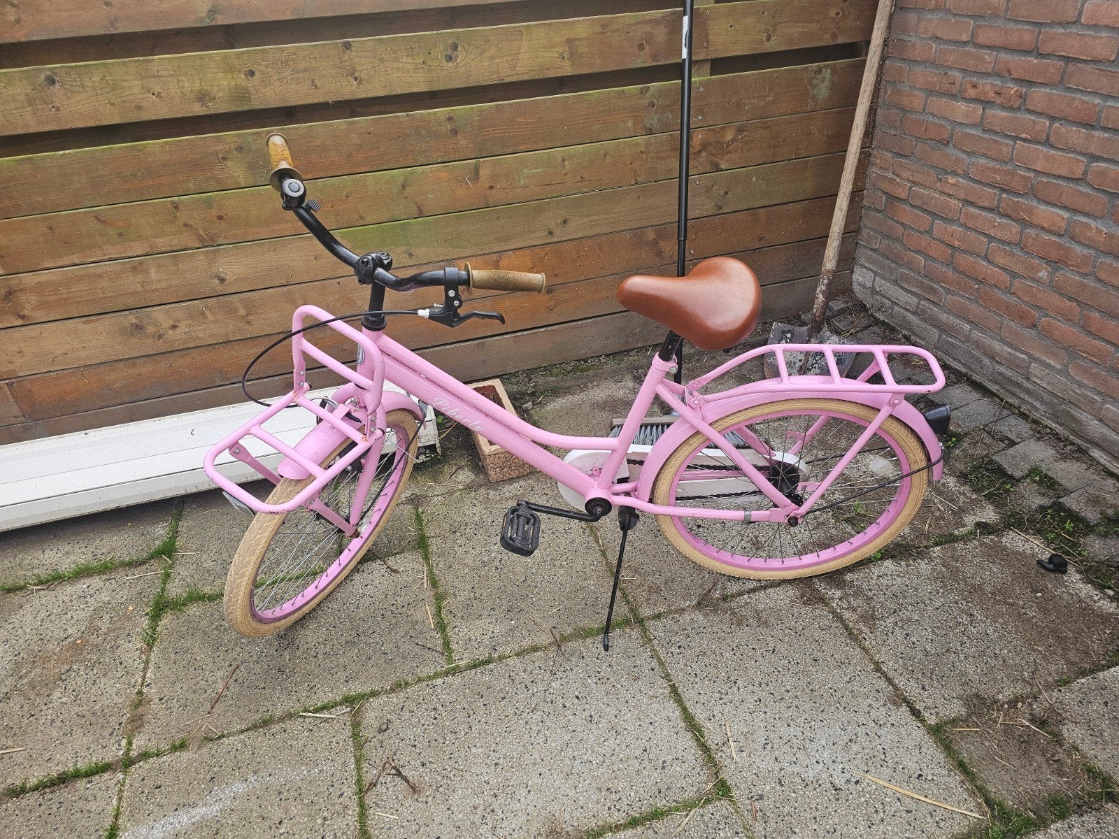 Roze meisjes fiets met voordrager, 50 tot 53 cm, Schijfrem, Ophalen, Overige merken