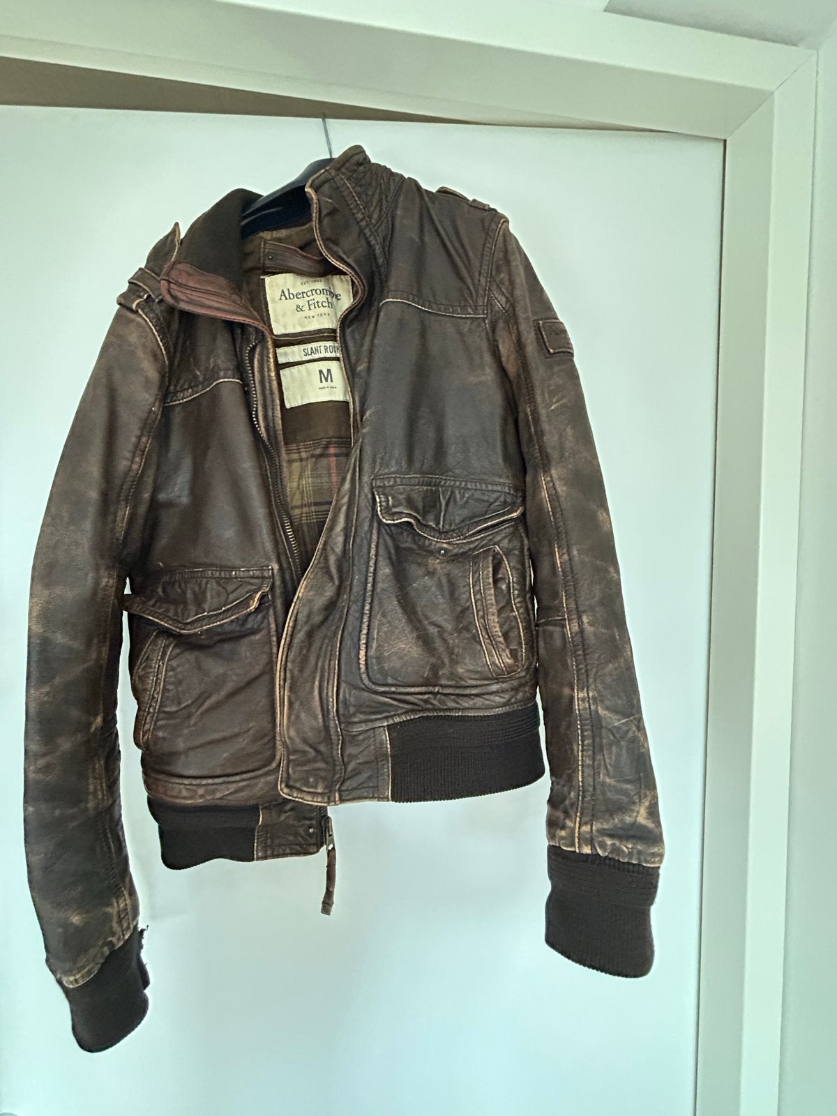 Abercrombie & Fitch Slant Rock leren jas, M, Kleding | Heren, Ophalen, Gedragen, Maat 48/50 (M), Bruin