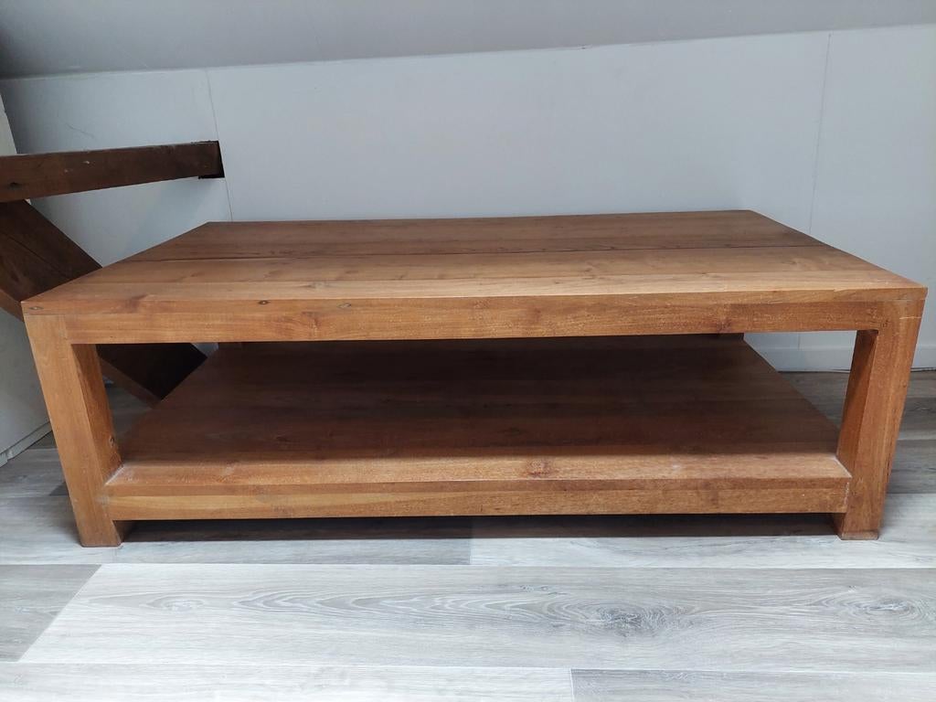 Robuuste Teak houten Salontafel / TV-meubel (2 losse stuks), Ophalen, Gebruikt, Robuust, Landelijk, 50 tot 100 cm