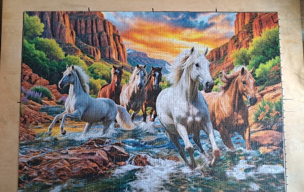 Jumbo Legpuzzel 1000 stukjes - Horses in the Valley (zgan), Ophalen of Verzenden, 500 t/m 1500 stukjes, Zo goed als nieuw, Legpuzzel