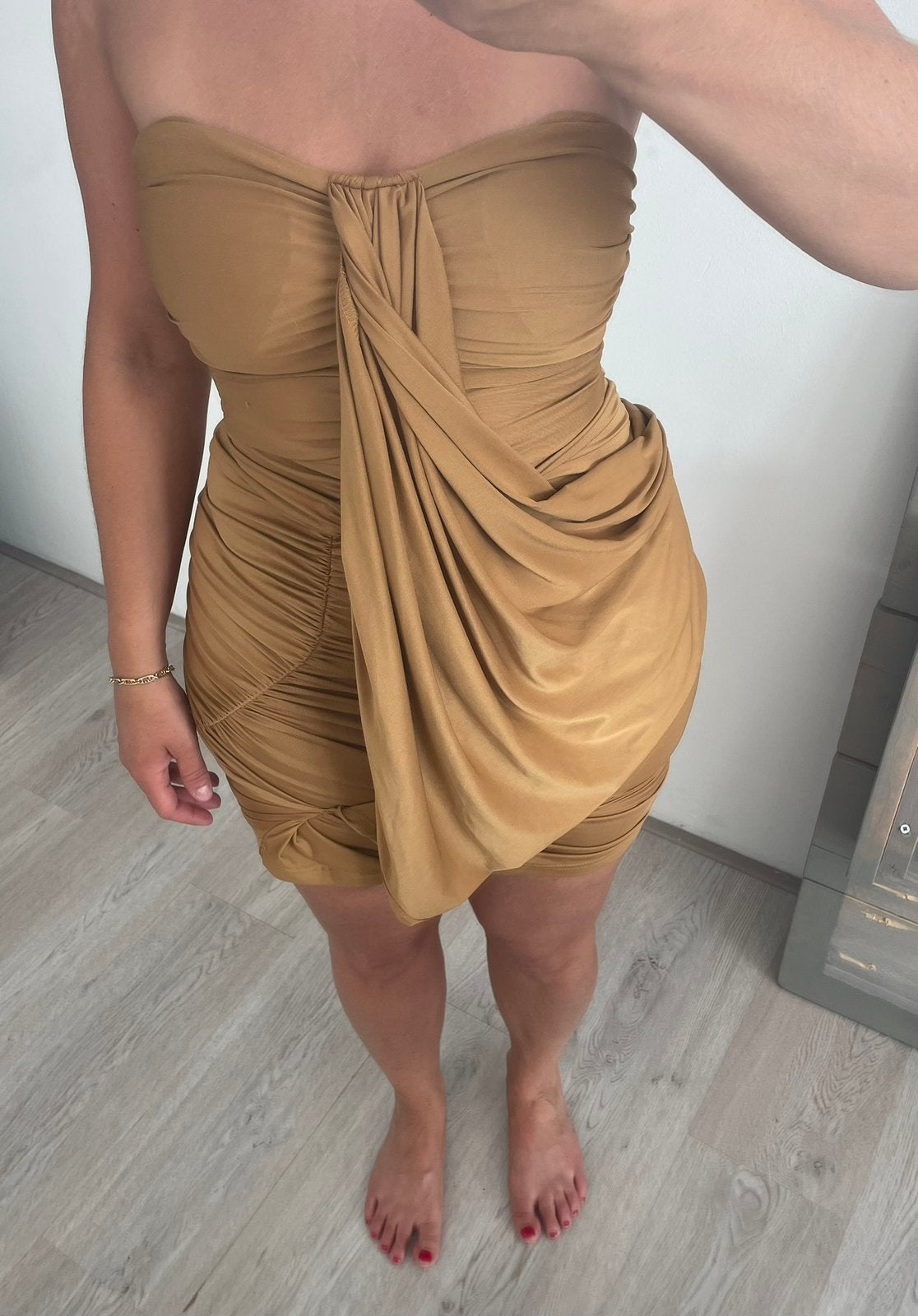 Strapless jurk, Bruin, Ophalen of Verzenden, Zo goed als nieuw, Maat 36 (S)