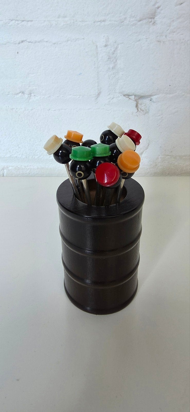 Vintage set cocktail prikkers met originele houder / Ideal, Verzamelen, Ophalen of Verzenden, Huis en Inrichting