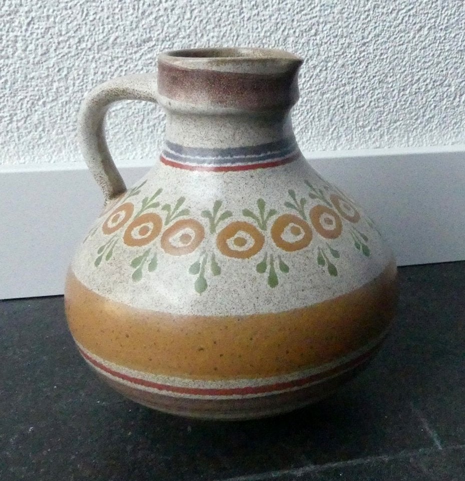 Vintage vaas KMK West-Germany oorvaas schenkkan beige bruin, Gebruikt, Beige, Steen/keramiek, 15 cm
