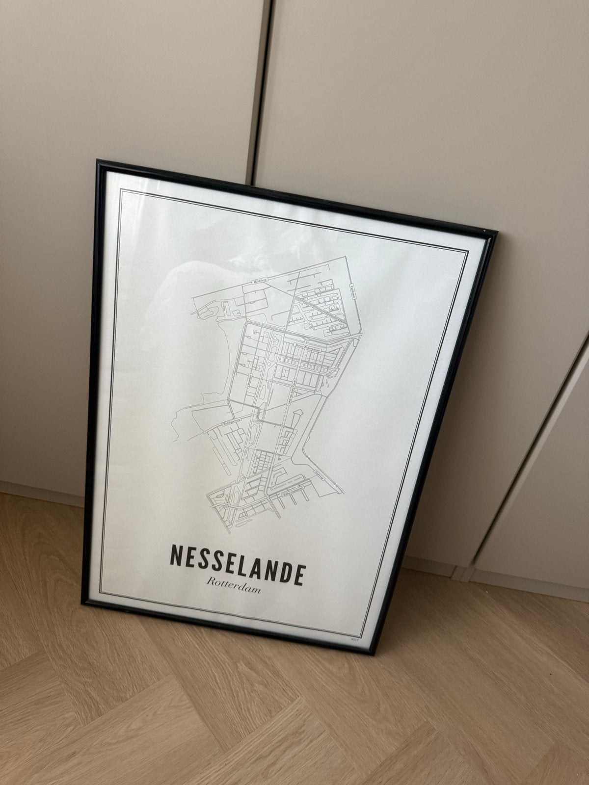 Wijck poster Nesselande in zwarte lijst 50x70, Ophalen, Ingelijst werk, Zo goed als nieuw, Met afbeelding