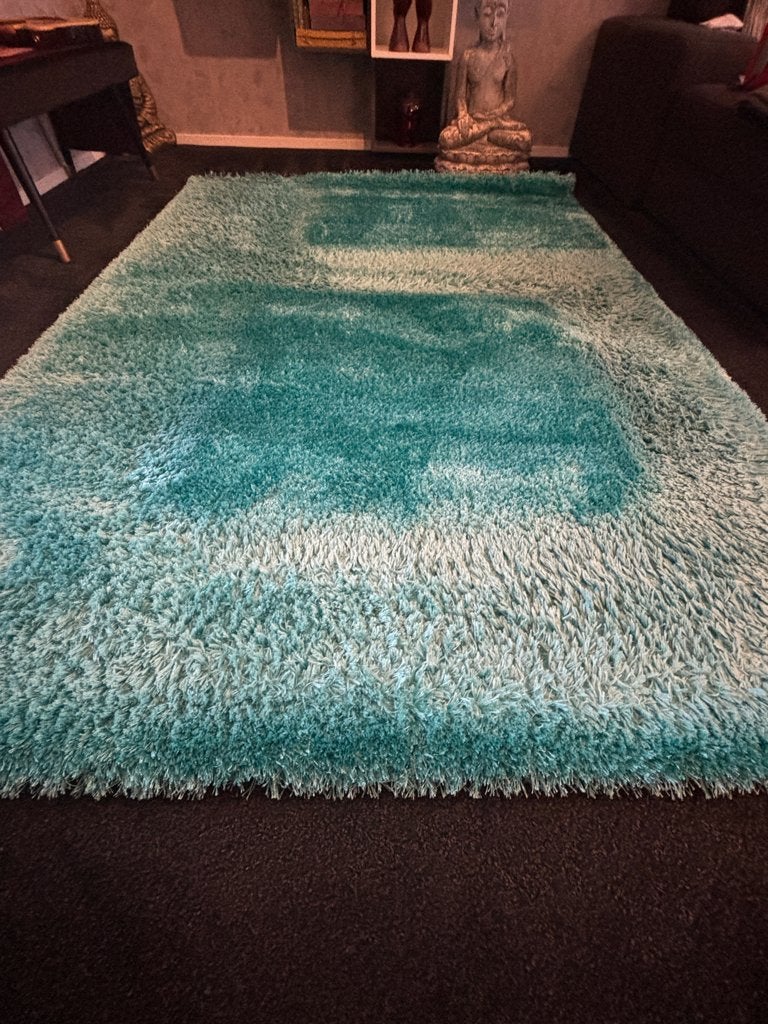 2 Vloerkleden 160 x 230 en 80 x 150 TURQUOISE / TURKOOIS, 150 tot 200 cm, 200 cm of meer, Ophalen of Verzenden, Rechthoekig