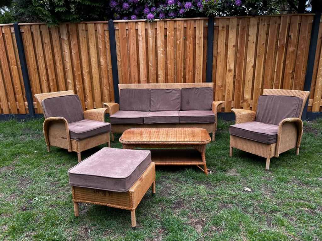 rotan jan des bouvrie loungeset tuinset bank met 2 stoelen, Ophalen, 5 zitplaatsen, Gebruikt, Rotan