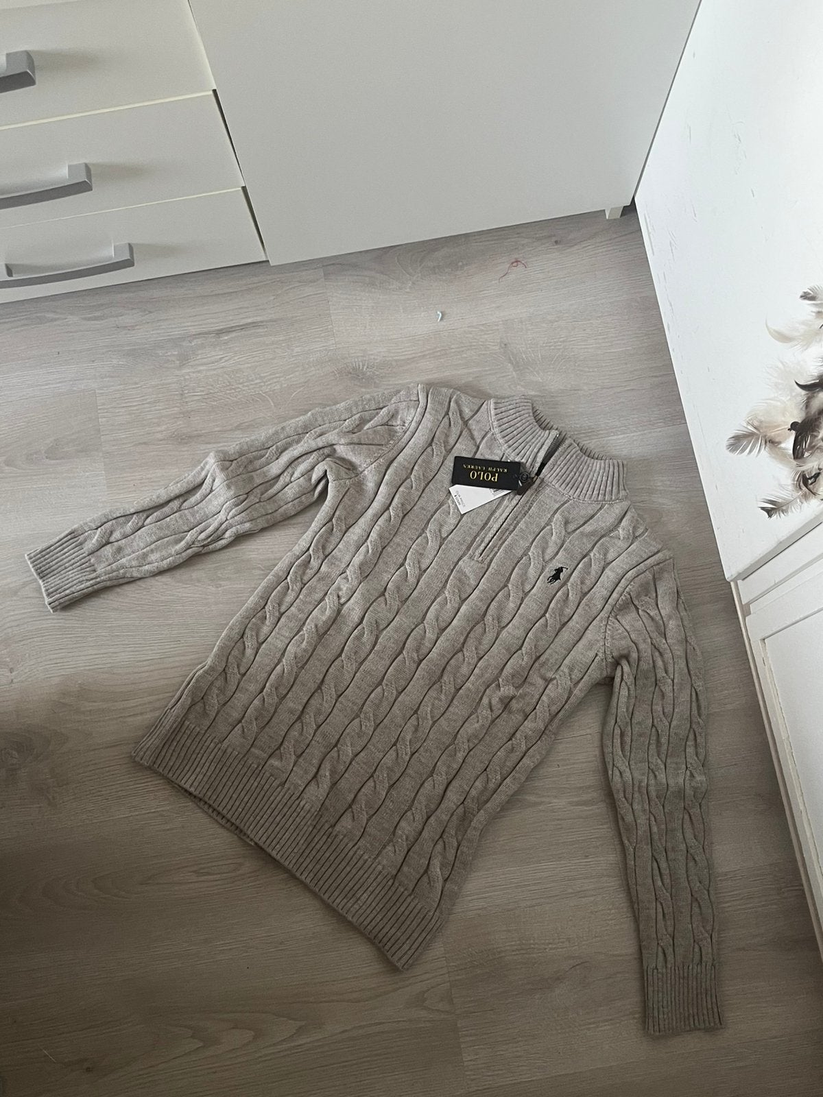 Ralph Lauren Kabeltrui - Grijs - Met Rits (Half Zip) - XL, Ophalen of Verzenden, Nieuw, Maat 56/58 (XL), Grijs