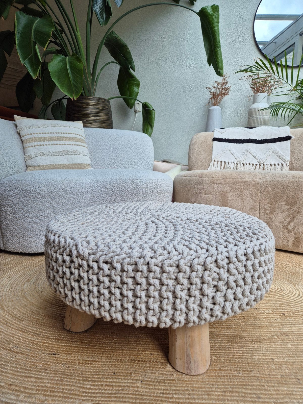 Grote WOOOD poef, Huis en Inrichting, Ophalen, Rond, 50 tot 75 cm, 50 tot 75 cm