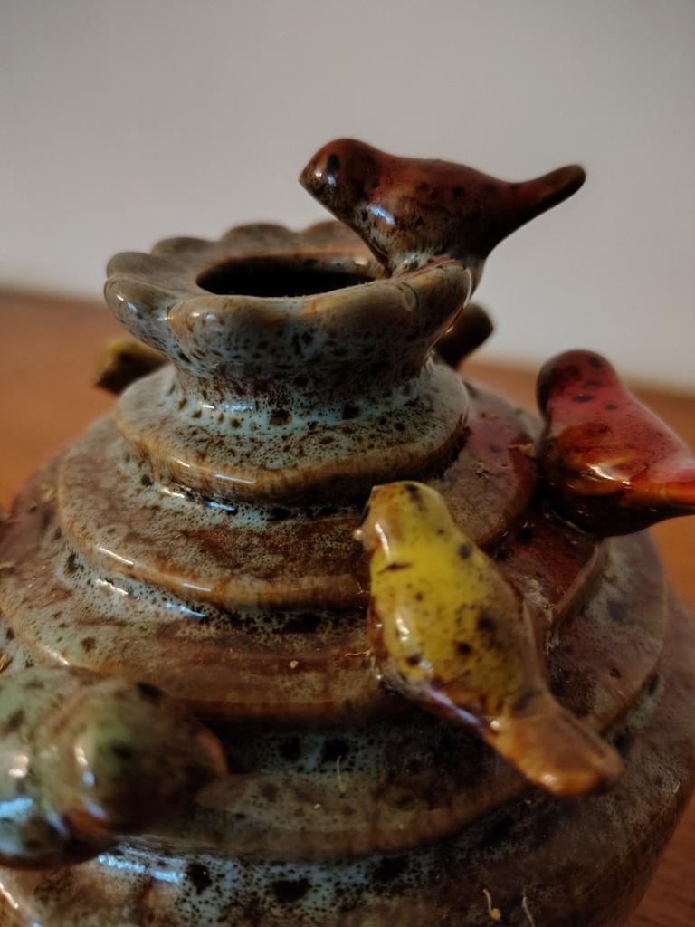 Vaas Grenada met vogeltjes, Overige kleuren, Aardewerk of Porselein, Ophalen of Verzenden, Zo goed als nieuw
