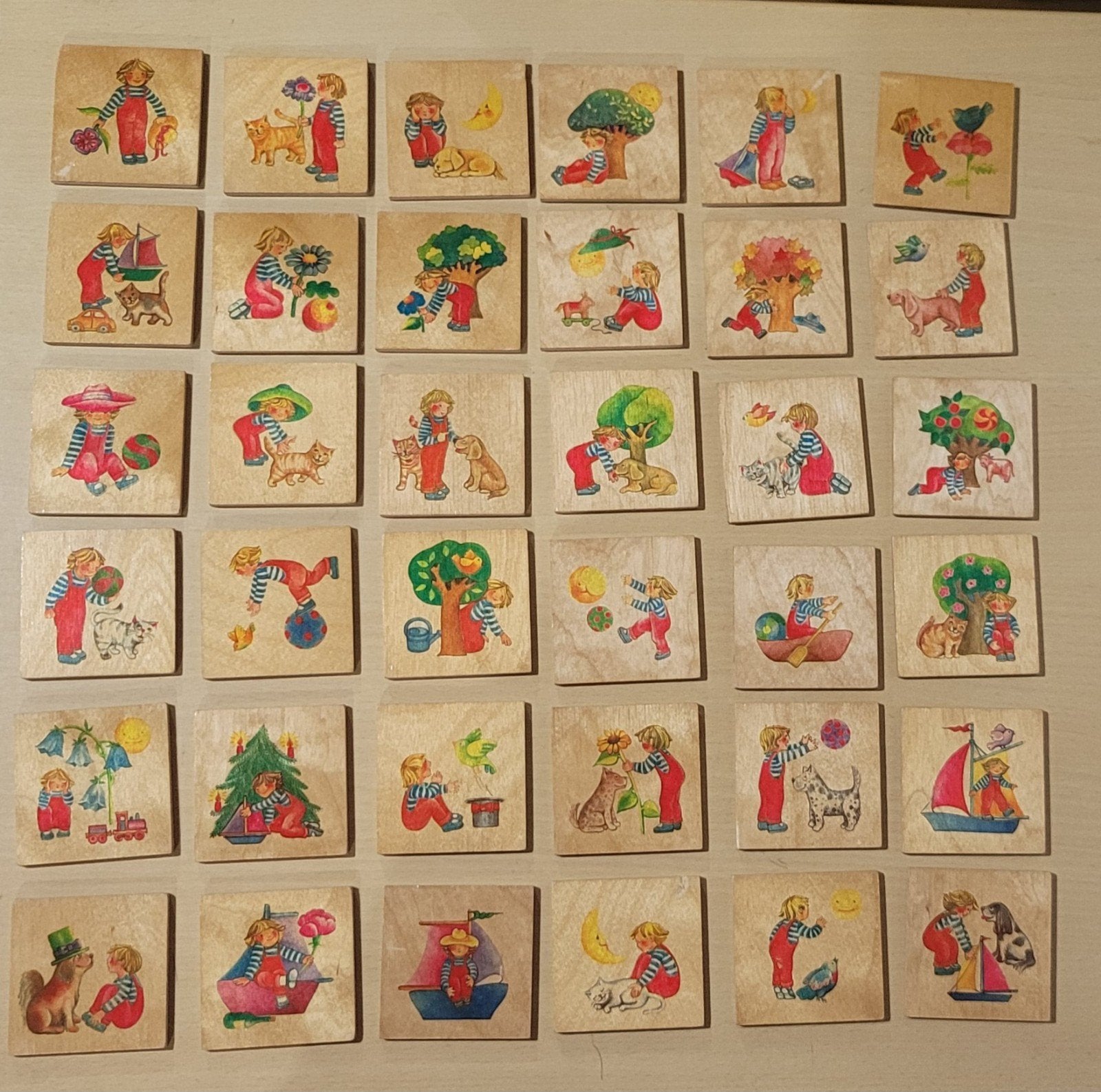Houten memory spel (vintage), Ophalen of Verzenden, 10 tot 50 stukjes, Gebruikt, Van hout