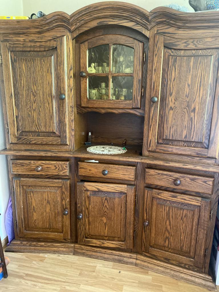Prachtige klassieke massief houten buffetkast / vitrinekast, Gebruikt, Ophalen of Verzenden, 150 tot 200 cm, Overige houtsoorten