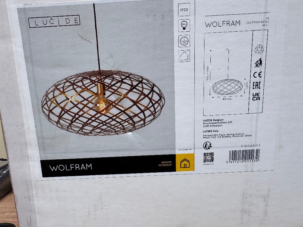 Lucide Wolfram Hanglamp – Grote Design Hanglamp Mat  65 cm, Ophalen of Verzenden, Metaal