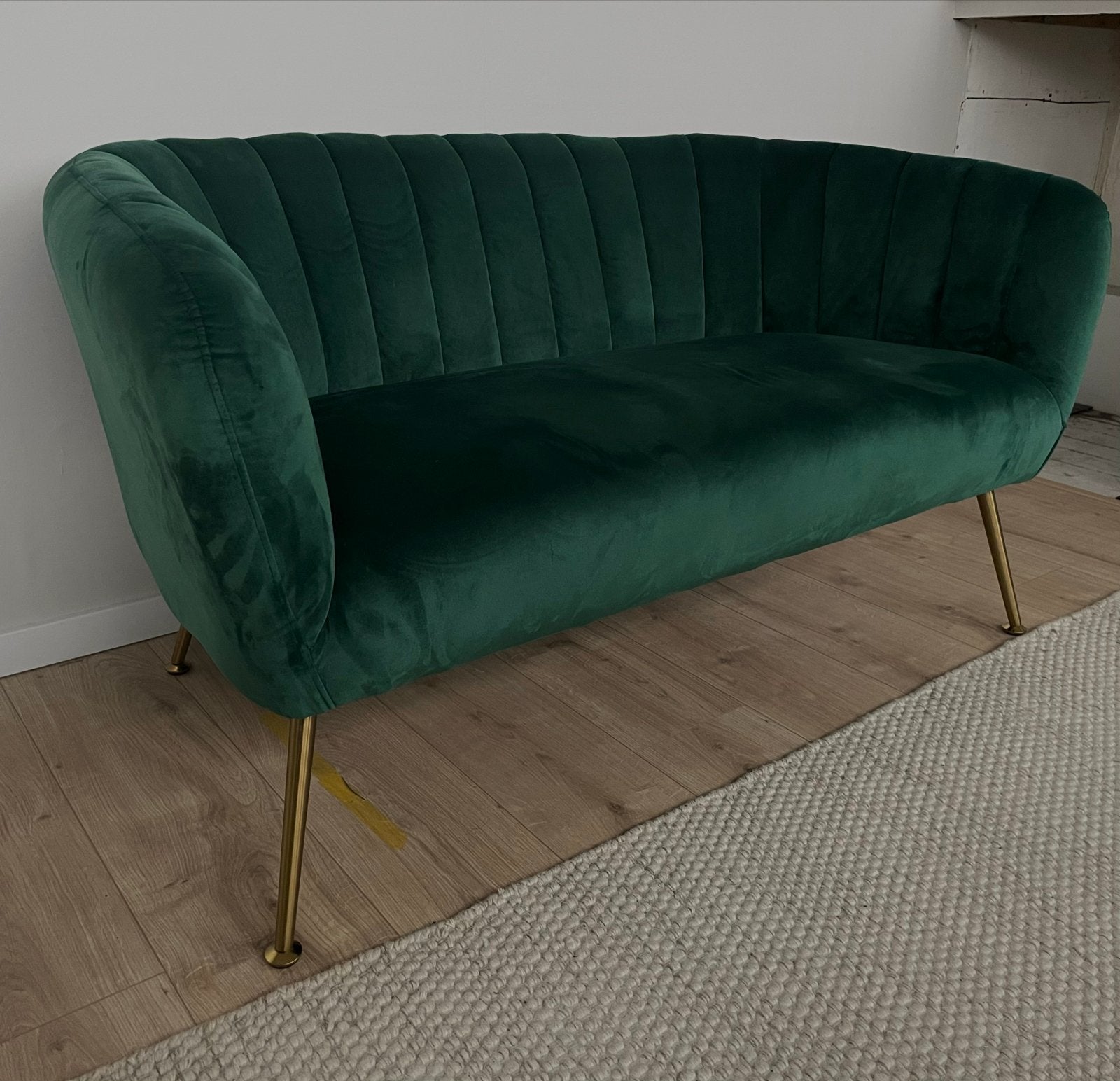 Groene velvet bankje 2-zits in nieuwe staat, 150 tot 200 cm, Tweepersoons, 75 tot 100 cm, Ophalen of Verzenden