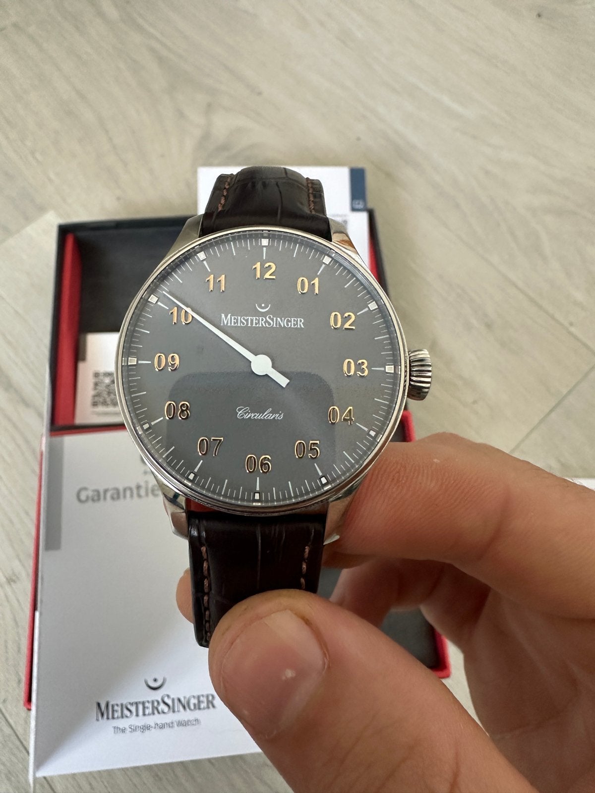 Meistersinger Circularis - Zo goed als nieuw, Overige merken, Leer, Staal, Polshorloge