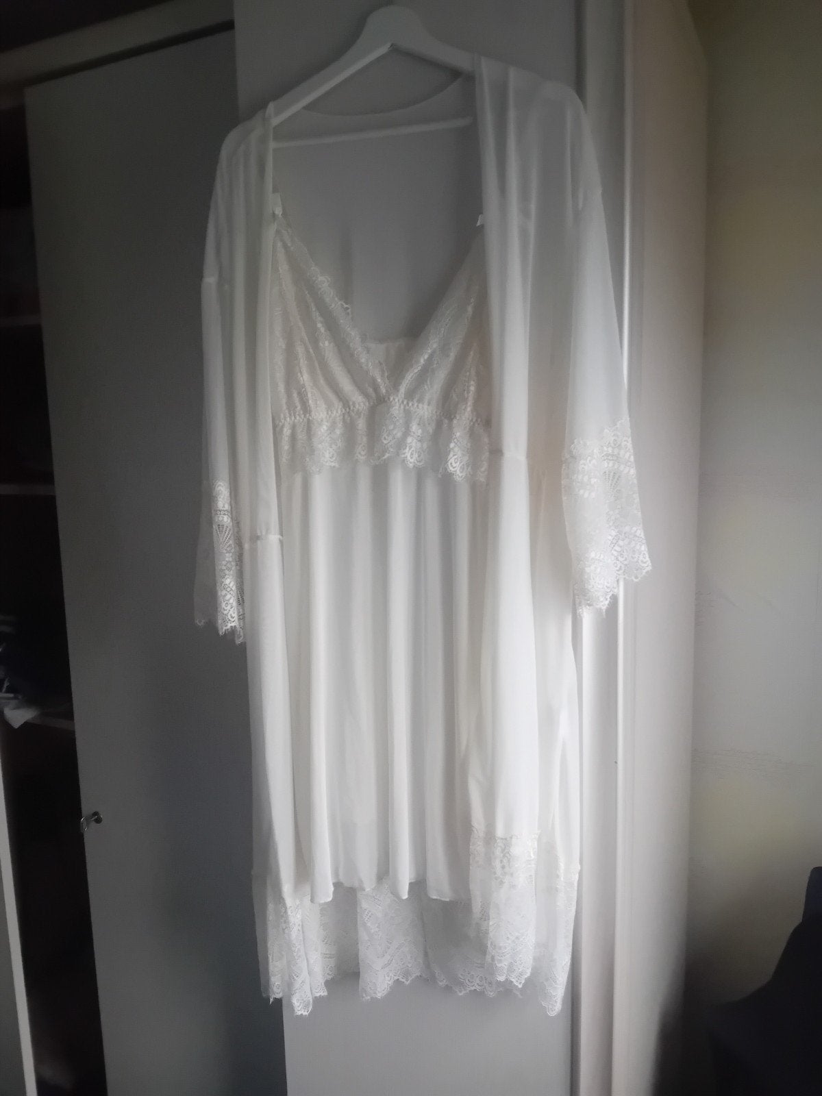 Wit kanten nachthemd en kimono set, Shein Curve, Ophalen of Verzenden, Wit, Nachtkleding