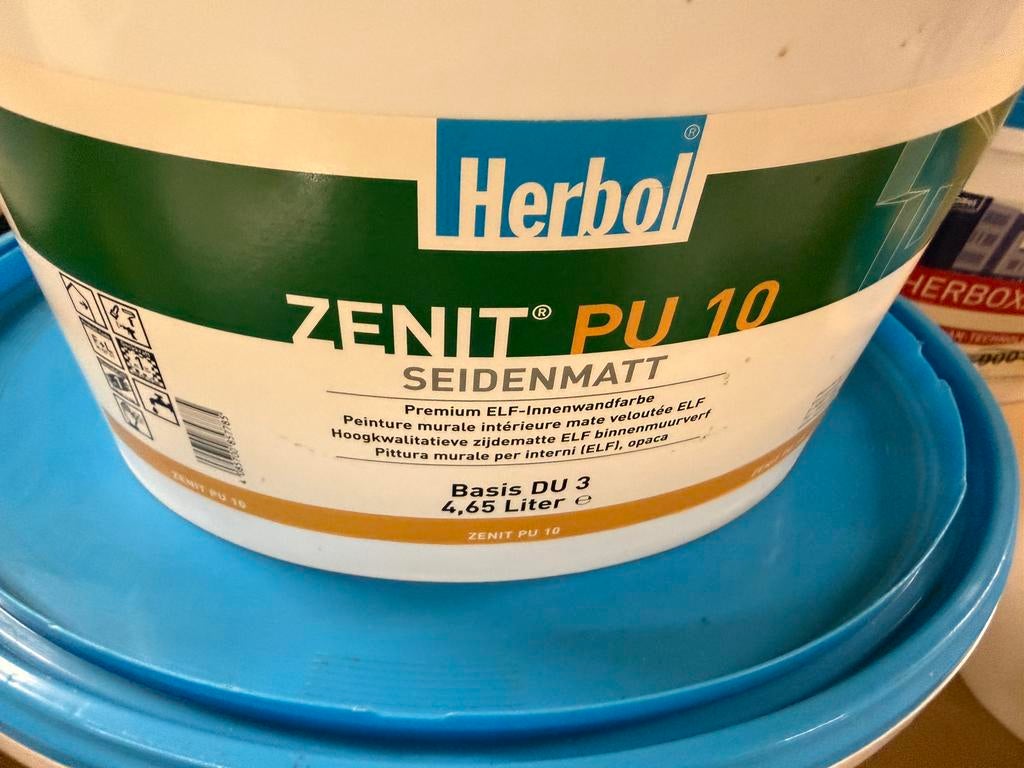 Herbol zenit PU 10 grijsblauwe muurverf 5liter en 12,5liter, Ophalen, Nieuw, Acrylverf