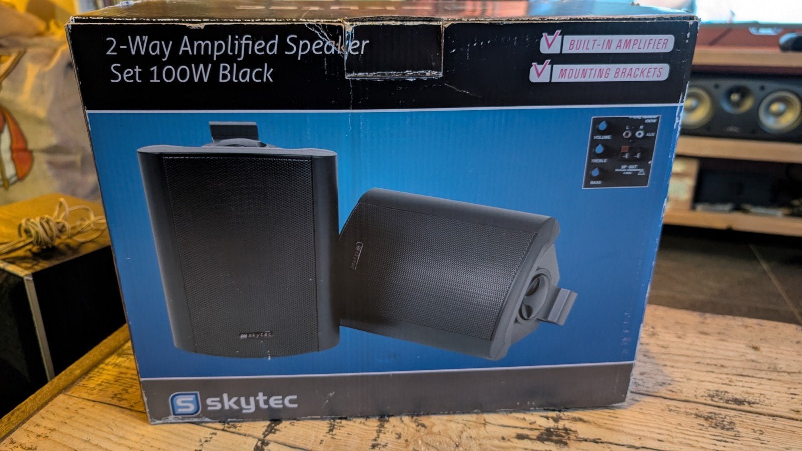 Skytec ST-100A 2-weg Versterkte Luidsprekerset 100W Zwart, Overige merken, Stereo speakers, Zo goed als nieuw, 60 tot 120 watt
