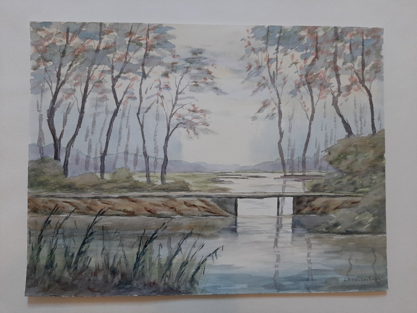 Aquarel  landschap  bij ankerveen, Antiek en Kunst, Kunst | Schilderijen | Klassiek, Ophalen of Verzenden