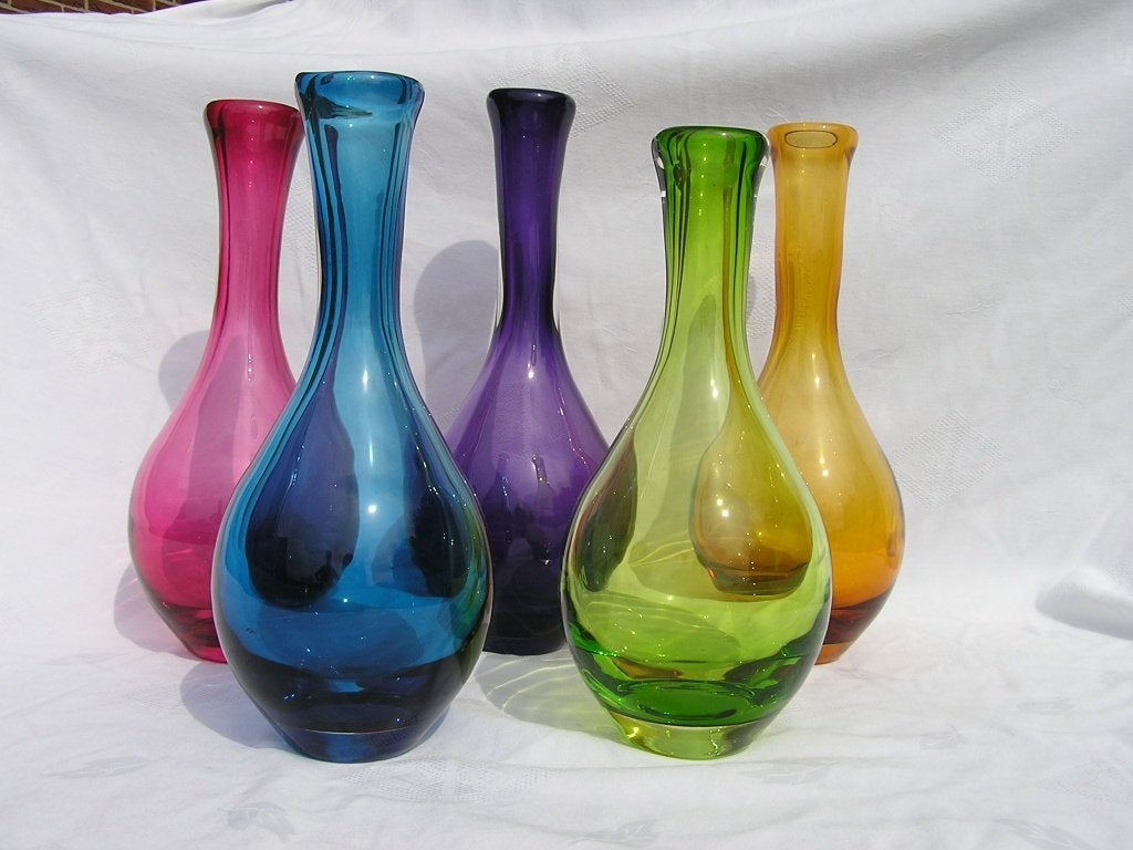 Royal Leerdam Marel Copier Meydam Sier flessen, Ophalen of Verzenden, 65 cm, Glas, Handgemaakt