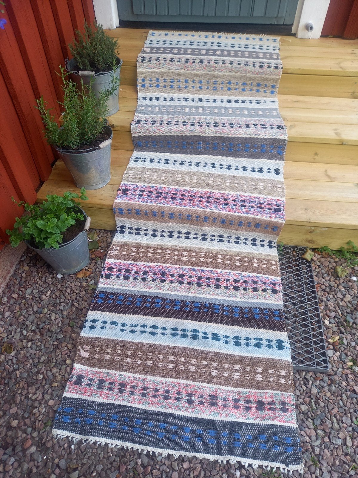 Vintage handgeweven Zweedse loper, Gebruikt, 200 cm of meer, Rechthoekig, 50 tot 100 cm