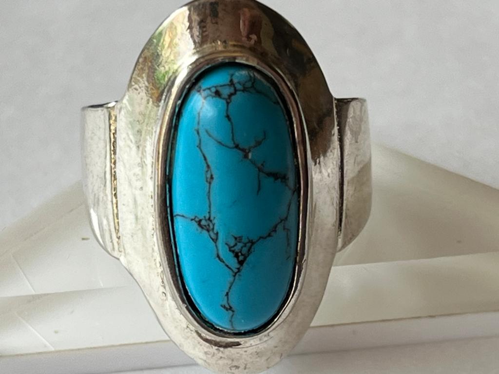 Art Deco Zilveren Ring met Turkoois, 18 tot 19, Verzenden, Zo goed als nieuw, Met edelsteen