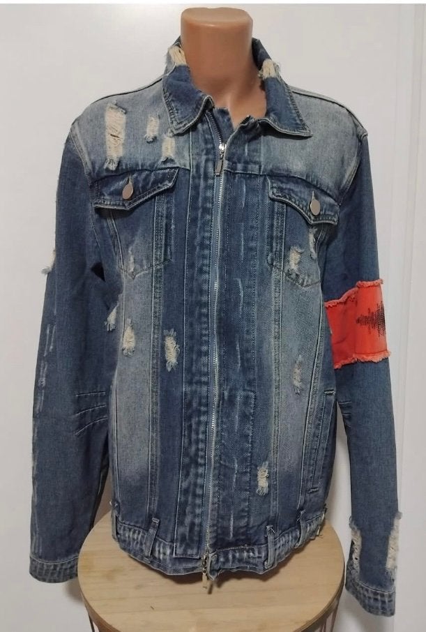 Z.g.a.n.! Super  jaffary studios ripped denim jack mt xl., Ophalen of Verzenden, Zo goed als nieuw, Maat 46/48 (XL) of groter